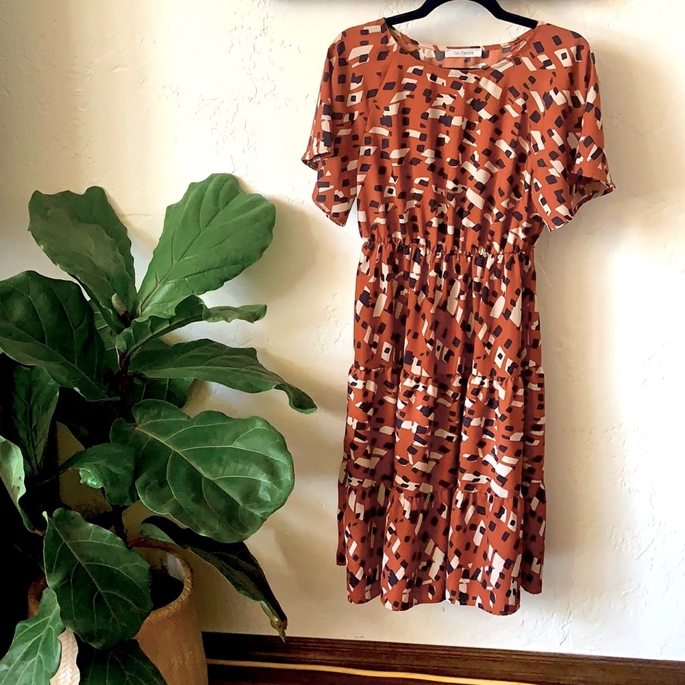 midi-length flutter sleeve dress